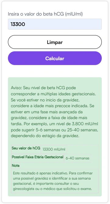 Beta HCG Calculadora